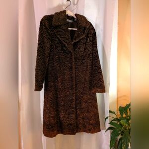 Kate Hill Faux Astrakhan Coat Brown 8p